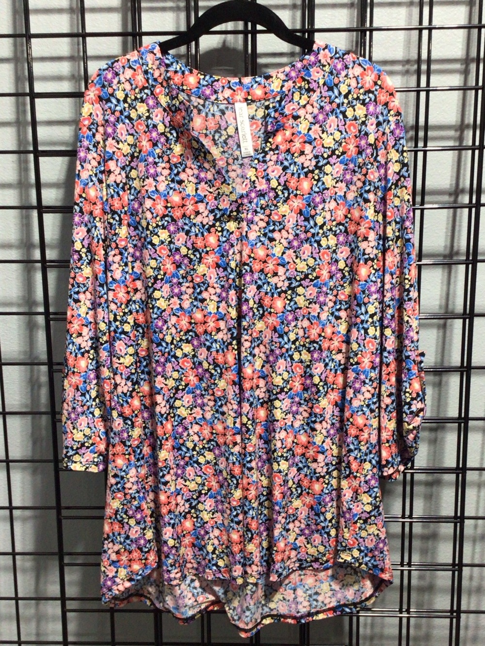 Floral Print Women's Tunic Top - Pink & Purple